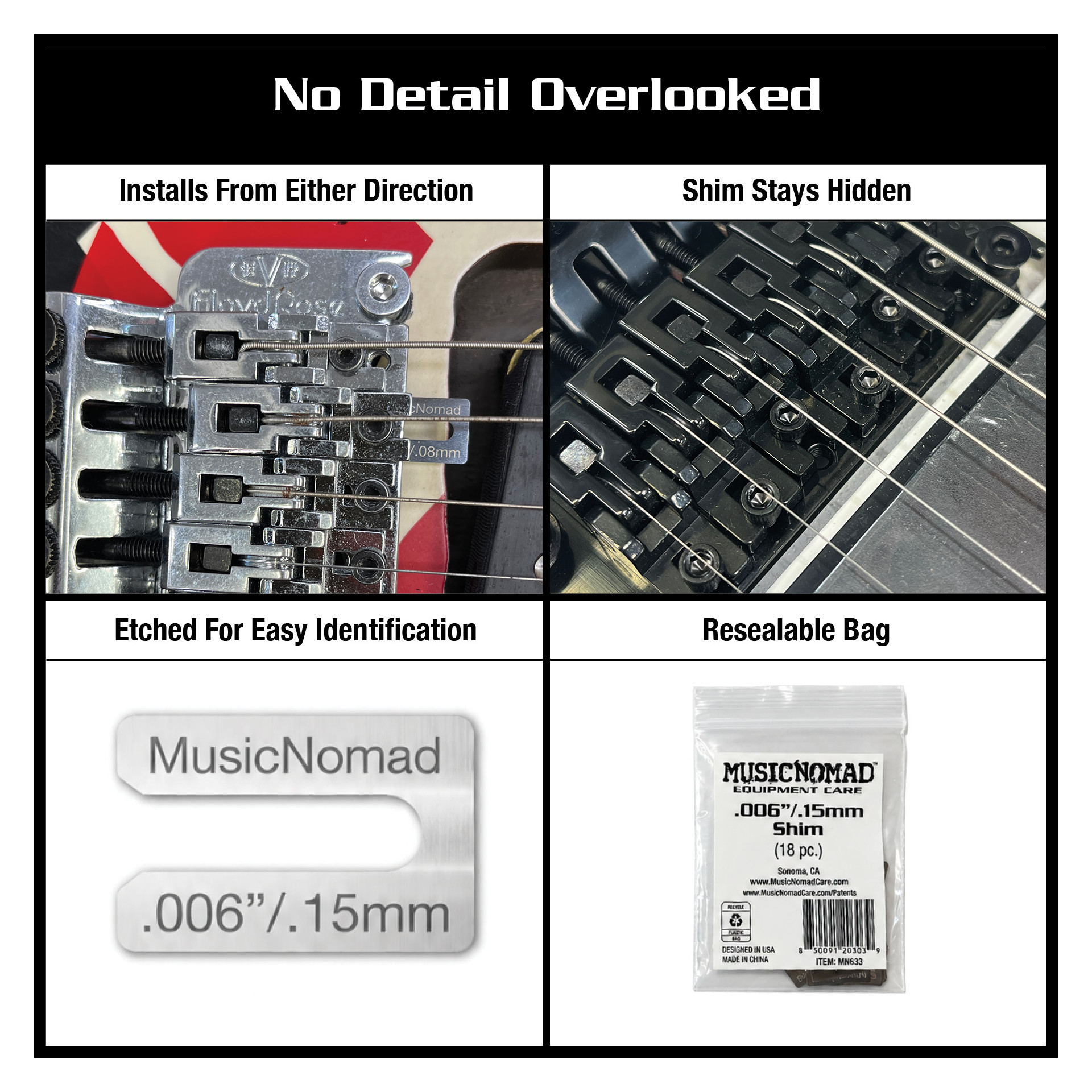 Gitarren-Shims, Metall, 0,15 mm, Gitarrenhardware, 18 Stück